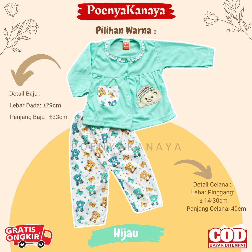 Setelan Baju Bayi Piyama Bayi Panjang Perempuan Beruang Pelangi Angela Kids 6-18 bln SPY96