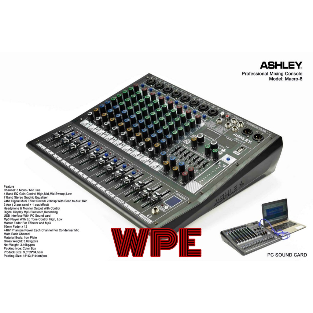 mixer audio ashley macro 8/macro8 8channel original