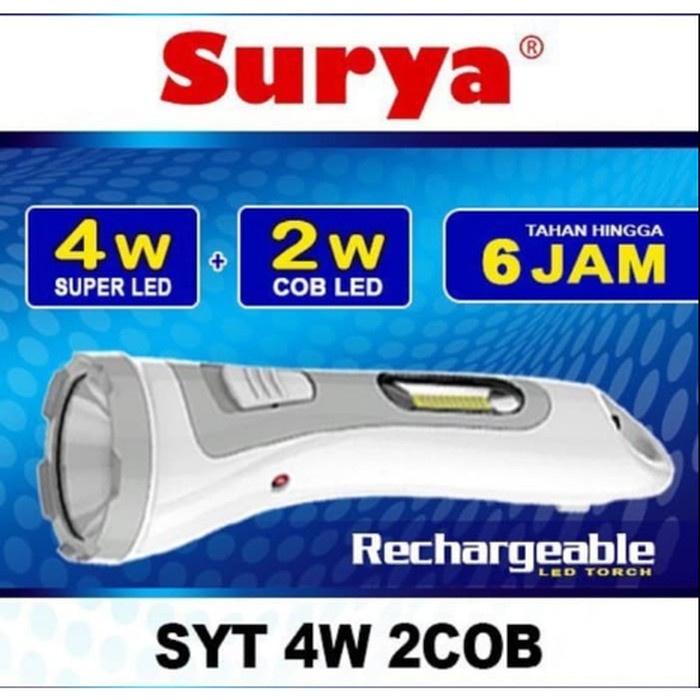 SURYA Senter Tangan Led Cas Isi Ulang Kecil Super Led 4w 2 Cob SYT 4W 2Cob