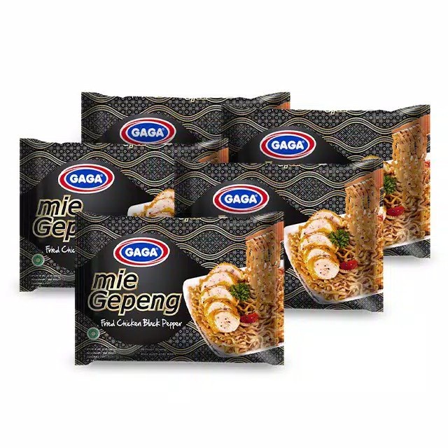 

Gaga Mie Gepeng Ayam Lada Hitam Goreng Paket isi 5 pcs