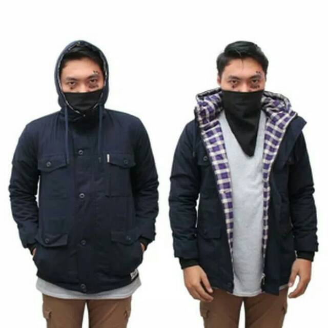 Jaket Pria Kanvas Premium Baju Travelling Gunung Warna Navy