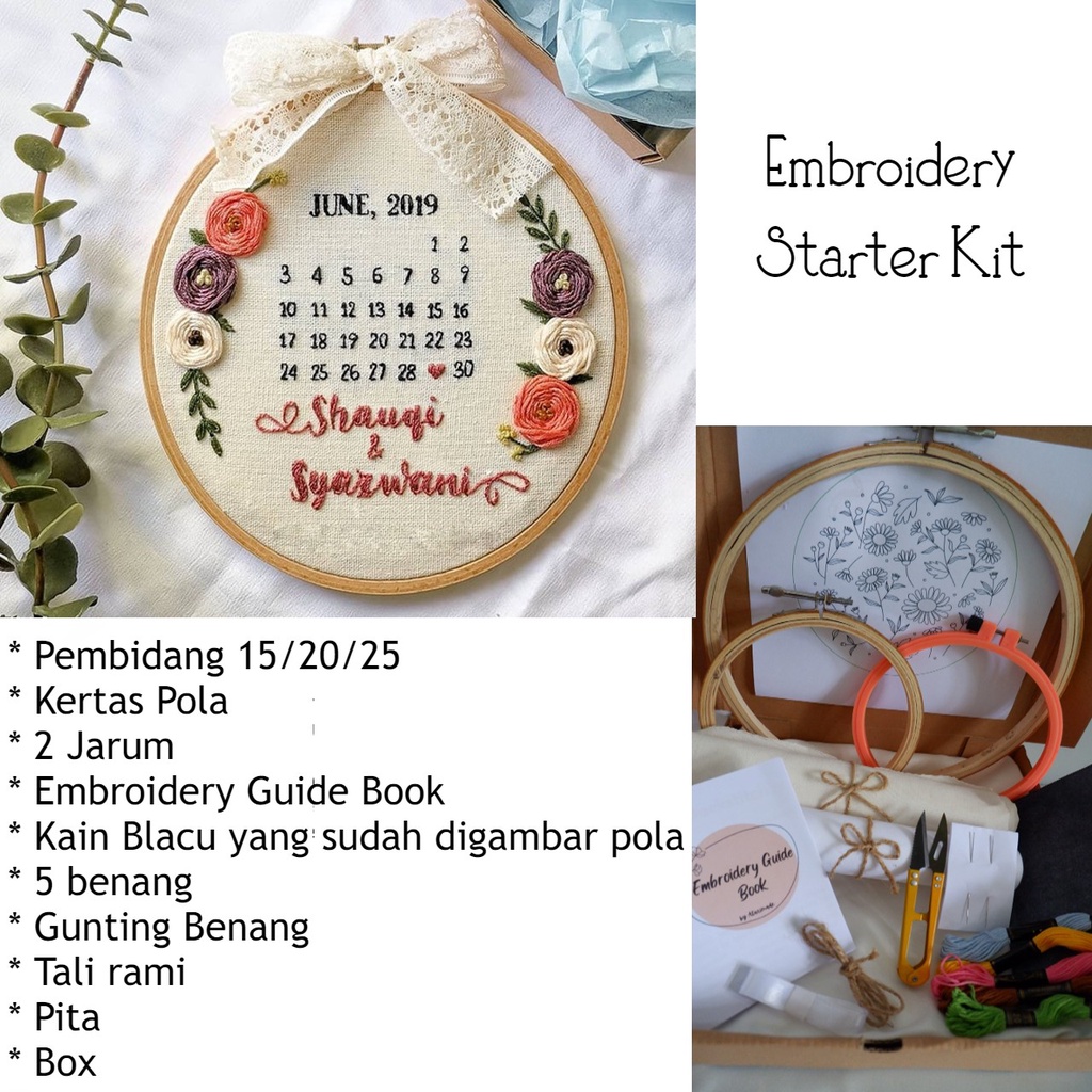 Embroidery Kit Package Flower Name Custom Seri A/Paket Sulam Untuk Pemula/Paket Sulam Tangan/Gift De