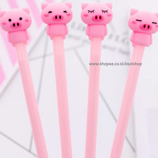 SATUAN Pulpen Pink Piggy / Babi Pig Gel Pen / bolpen animal binatang lucu unik murah souvenir