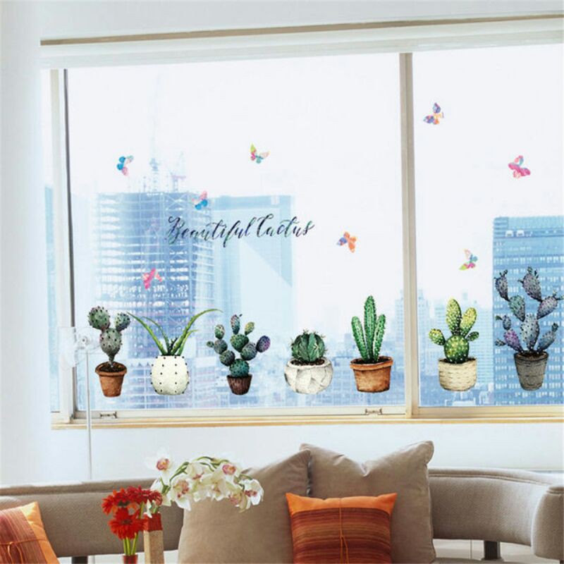 STICKER DINDING MOTIF KAKTUS,WALL STICKER BEAUTIFUL CACTUS,STICKER DINDING RUANG TAMU,KAMAR TIDUR
