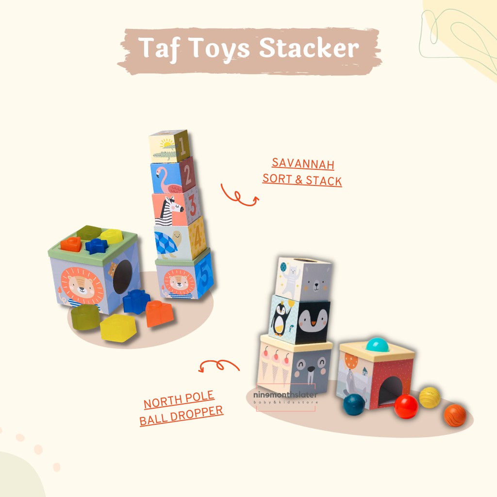 Taf Toys Savannah Sort &amp; Stack / North Pole Ball Drop Stacker - Balok Stacking Edukasi Anak Sort Activity Cube Box Busy Motorik