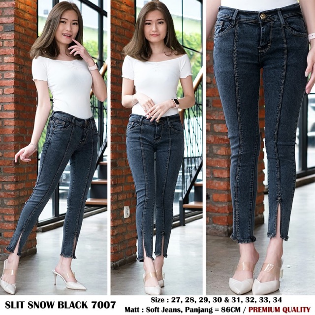 [REAL PIC] SLIT SNOW BLACK 7007 - skinny jeans premium wanita