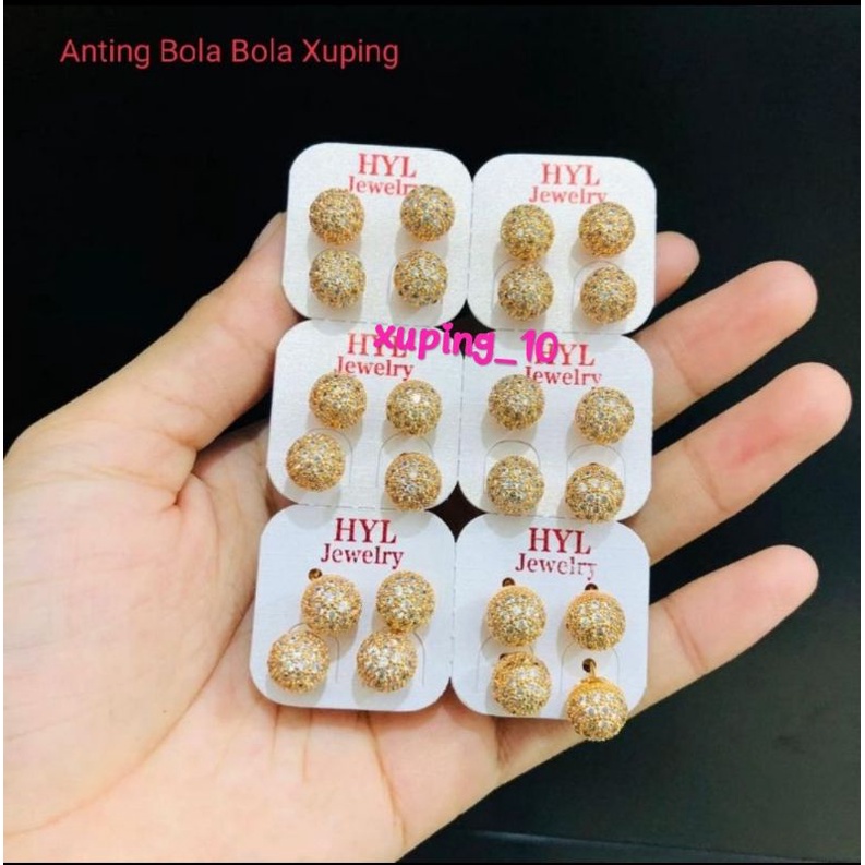 Anting tusuk bulat wanita dewasa xuping lapis emas A0010