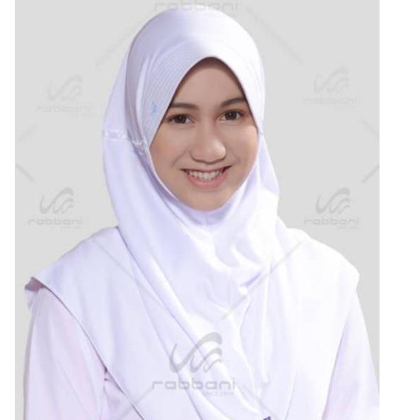 TYCO Jilbab Hijab Serut Pita Sekolah RABBANI KW Bahan Kaos SD SMP SMA Putih Coklat Pramuka Abu SMA M