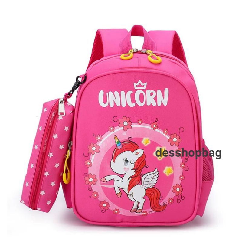 Tas ransel sekolah anak perempuan ZAMZAM karakter unicorn pul STRIP trendy kekinian B