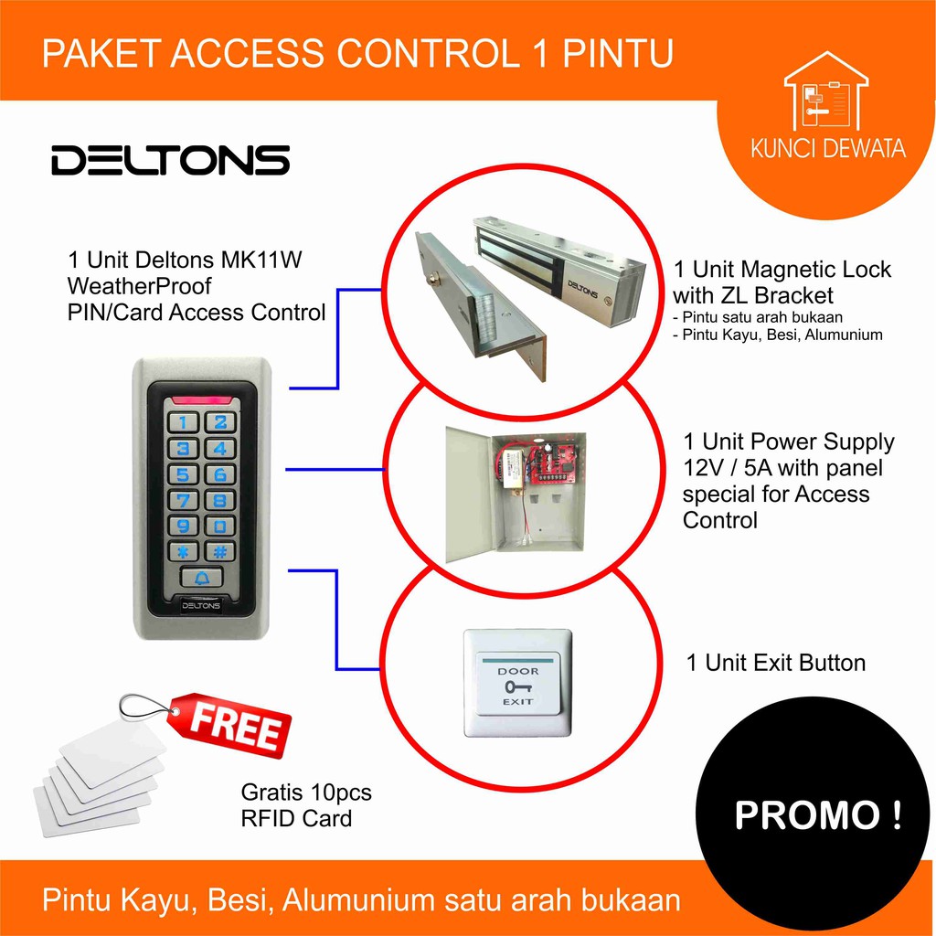 Jual Door Access Control Paket PIN/Card Deltons - 1 Pintu Magnetic Lock ...