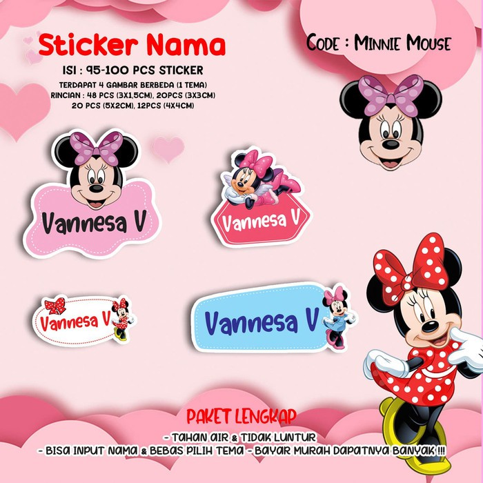 

Sticker / Stiker Label Nama Karakter Tema MINNIE MOUSE