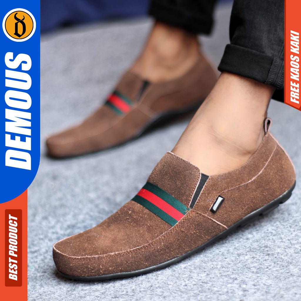 DEMOUS YOME Sepatu Slip On Kulit Casual Slop Kasual Santai