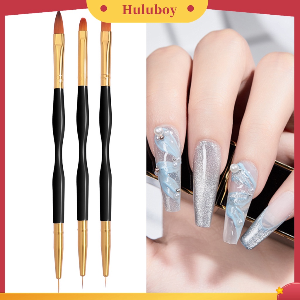 Huluboy Huluboy♡ 3 Pcs / Set Pen Nail Art Dua Sisi Bahan Plastik Untuk Kecantikan