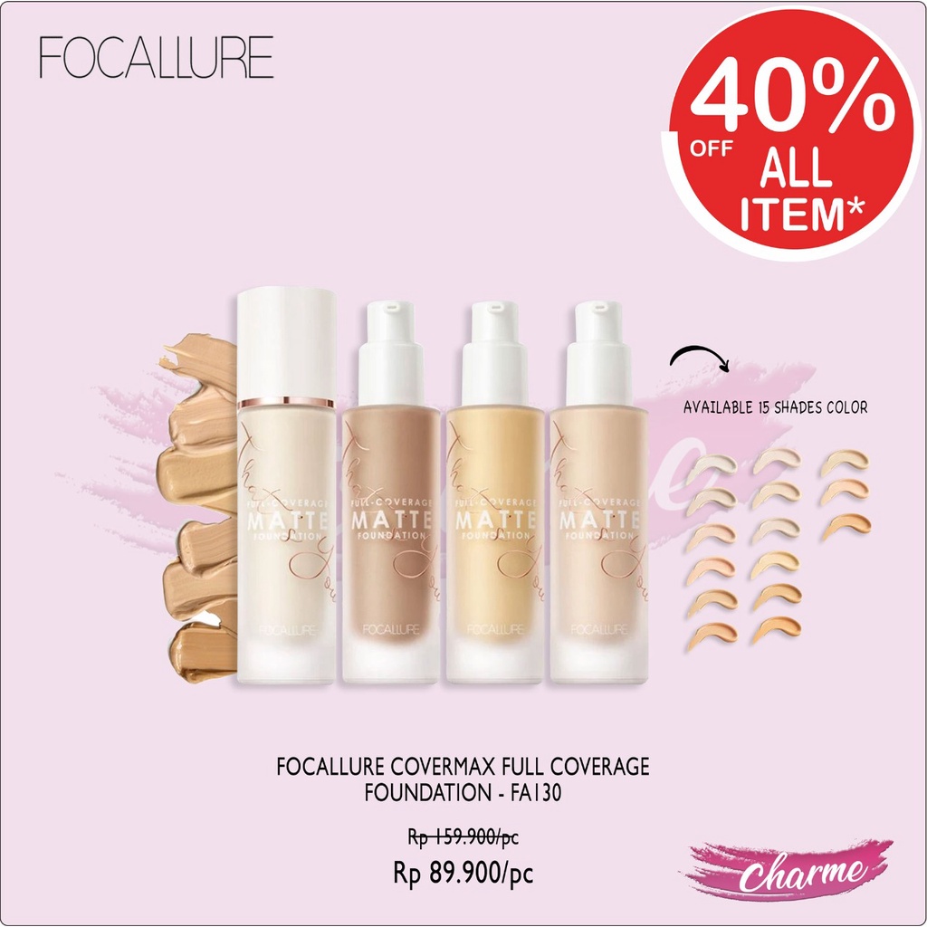 (READY &amp; ORI) Focallure Covermax Cover Max Full Coverage Foundation FA 130 FA130 Base Make Up Tahan Lama Waterproof