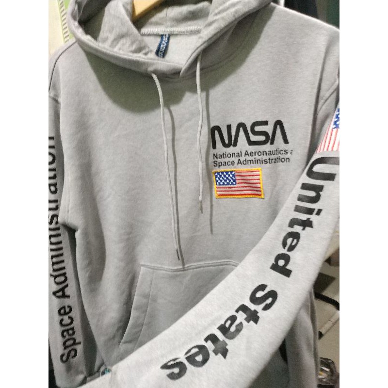 Hoodie Nasa Flag Grey Jaket Pria Wanita Free Paper Bag