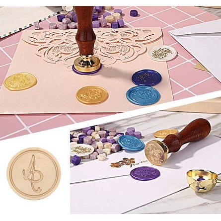 Wax Seal Stamp Wood Handle Dia. 3cm - Stempel Sealing Lilin Inisial