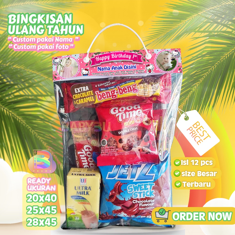 

ISI 12 PCS kemasan bingkisan tas snack plastik ulang tahun ukuran CUSTOM