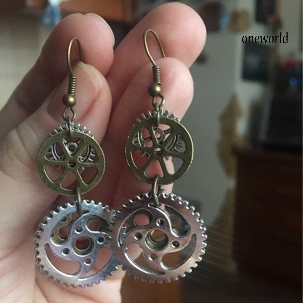 OW# Steampunk  Women Gear Pendant Hook Earrings Piercing Party Club Jewelry Gift