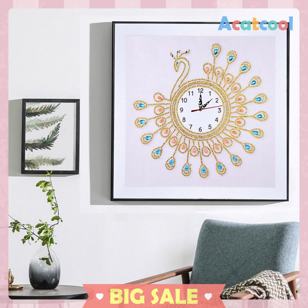 DIY Special Shaped Diamond Painting Peafowl Wall Clock Embroidery Craft