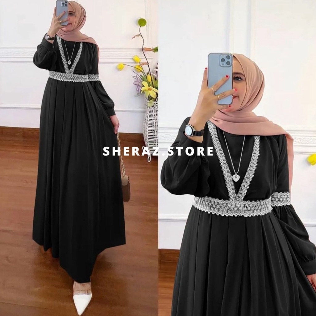 Gamis Kondangan Wanita Jumbo Ld 120 130 140 Terbaru QAISHA DRESS S M L XL XXL 3XL 5L Gamis Hitam Pesta Bahan Ceruty Babydoll