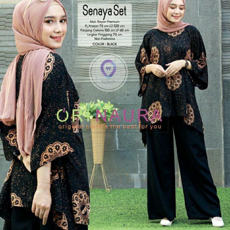 Setelan Jumbo Senaya Set Waka Waka Motif Bunga Ori Naura Size Jumbo Busui Resleting Rayon Tebal Leng