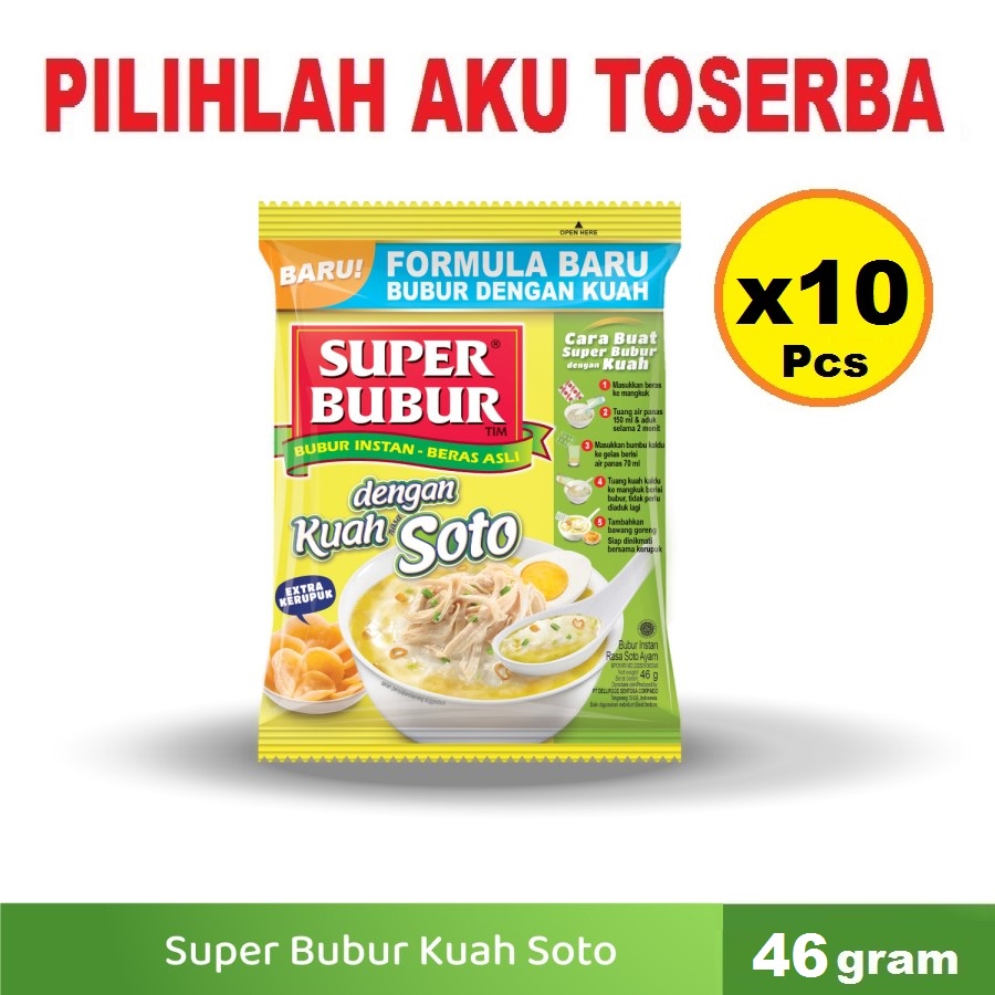 Super Bubur KUAH Rasa SOTO Ayam @46 Gr - (HARGA PAKET ISI 10 Pcs)