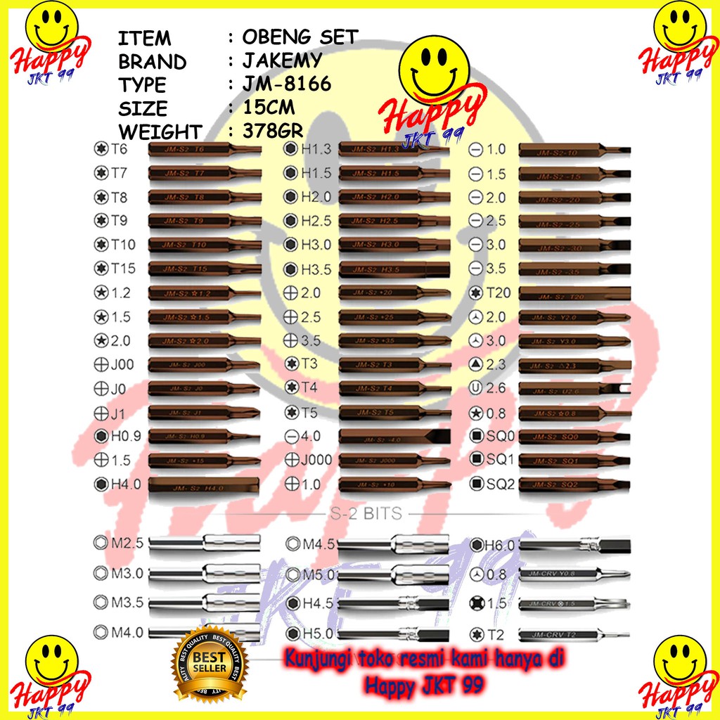 [ HAPPY JKT 99 ] ORIGINAL OBENG SET JAKEMY JM-8166 JM8166 JM 8166 61PCS S-2 PRECISION BITS