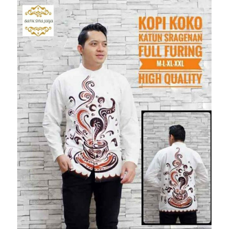 Batik Solo Pria Dewasa Baju Koko Kopi Putih