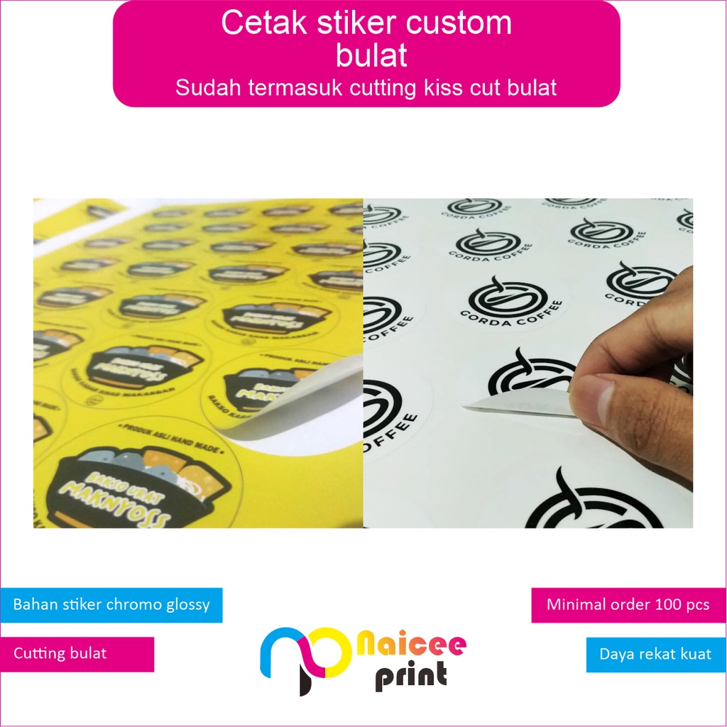 

cetak sticker custom print stiker custom stiker chromo print and cut Label makanan Label Logo murah