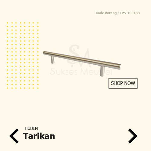 HUBEN Handle TPS 10 - 188-128 Brush Nickel + Sekrup | Tarikan Laci / Lemari HUBEN