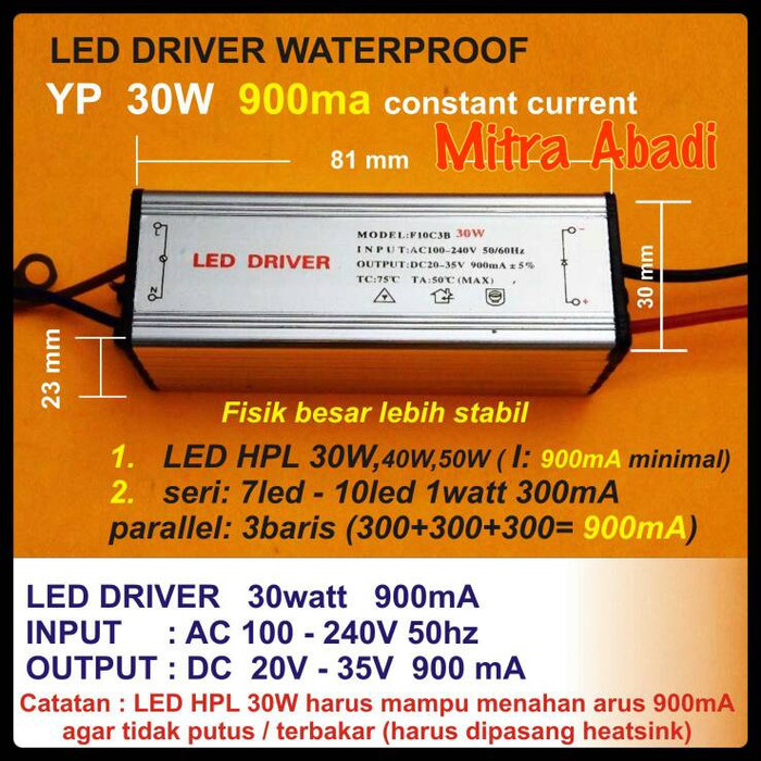 LED Driver 30 Watt 900 mA Casing Besi Termurah