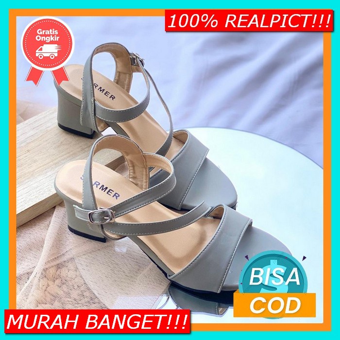 Sandal Hils Wanita Hak Kaca Cod Sandal Hils Wanita Import Kaca Sandal  Sarmer - Pauline Heels Grey