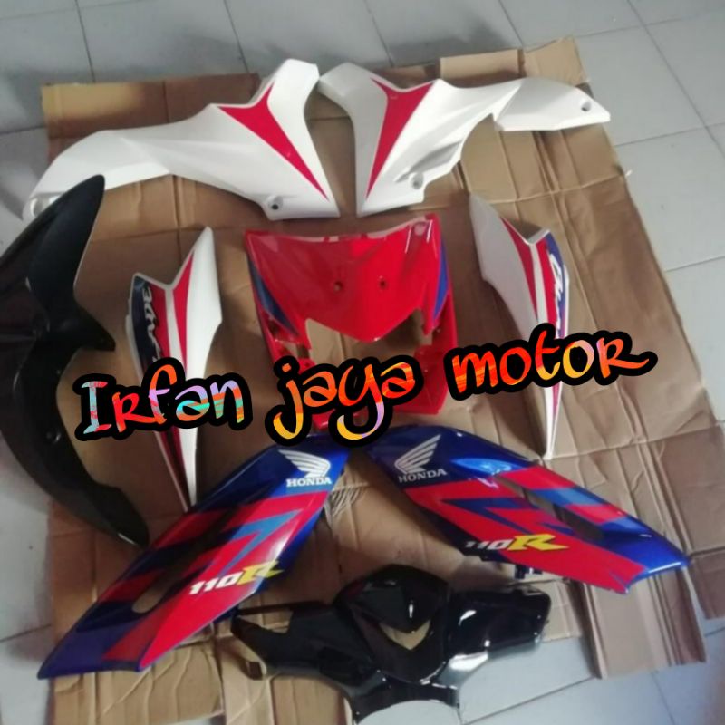Cover body full halus Honda Blade 110 lama biru putih