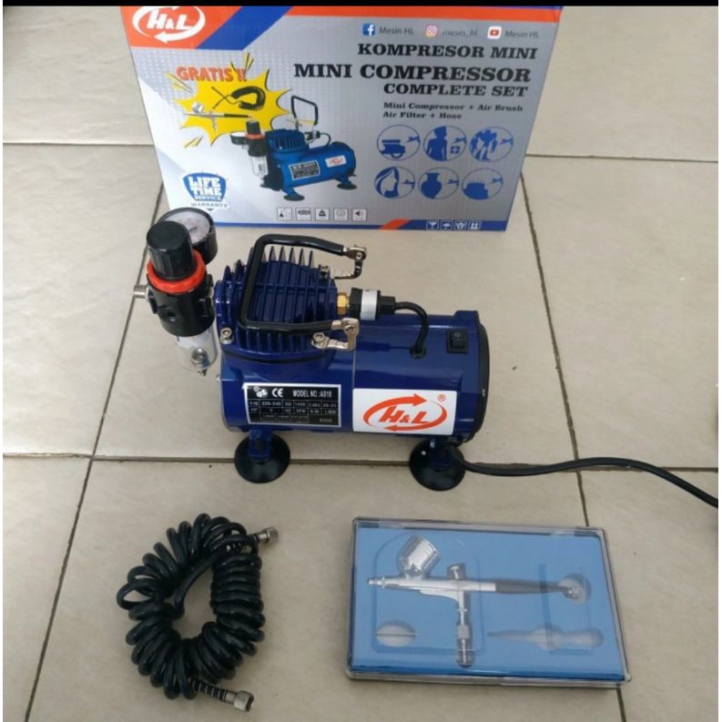 Mesin Kompresor Listrik Mini H&L Set Komplit Selang dan Air Pen Brush