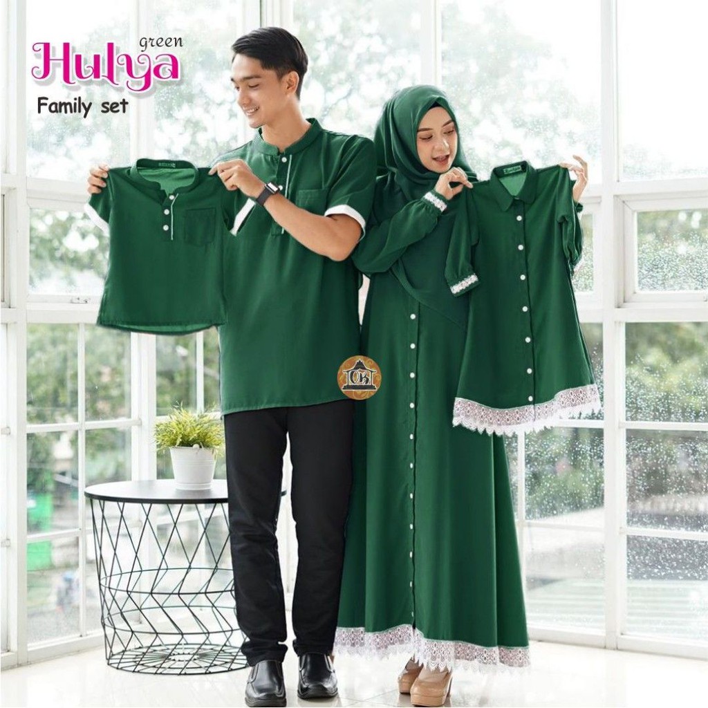 Family set couple pasangan gamis ibu dan anak koko ayah dan anak seragam keluarga hulya hijau botol