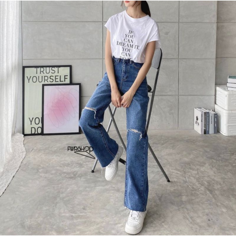 FWR - HW LOOSE RIPPED JEANS UNFINISHED CITRA