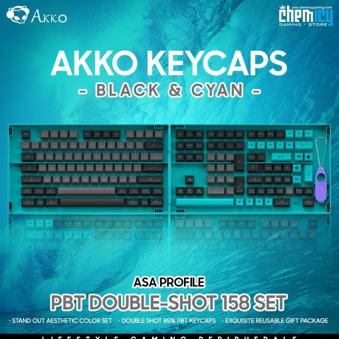 Akko Black & Cyan PBT Double-shot Keycaps 197 Set ASA Profile