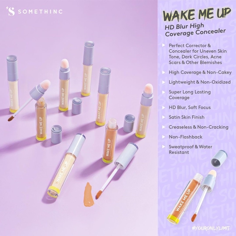 SOMETHINC Wake Me Up HD Blur Full Coverage Concealer Indonesia / Make Up Skincare Cleanser Essence Toner Serum Eye Cream Gel Mask / Foundation Cushion Loose Powder Blush On Highlighter Eyebrow Eyeliner Eyelash Mascara Lipstick Lip Tint Sponge / Paket Set