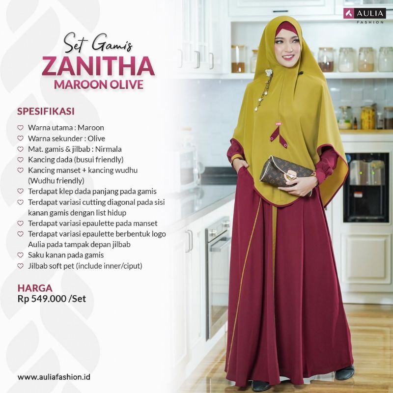 SET GAMIS SYARI ZANITHA MAROON OLIVE BY AULIA FASHION ORIGINAL TERBARU 2022 LIMITED EDITION