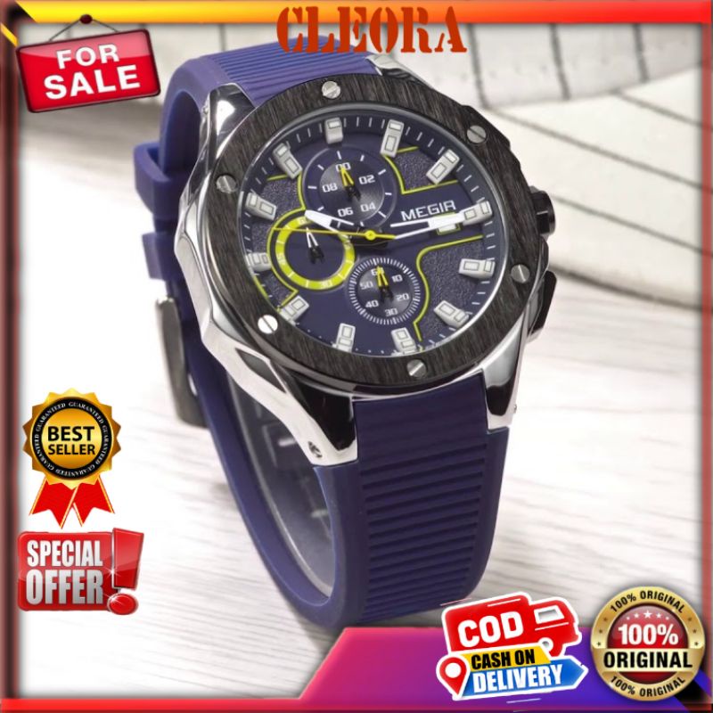Jam Tangan MEGIR Original Pria Analog Ori Chronograph Tali Rubber Jam Tangan Original Jam Tangan Ant