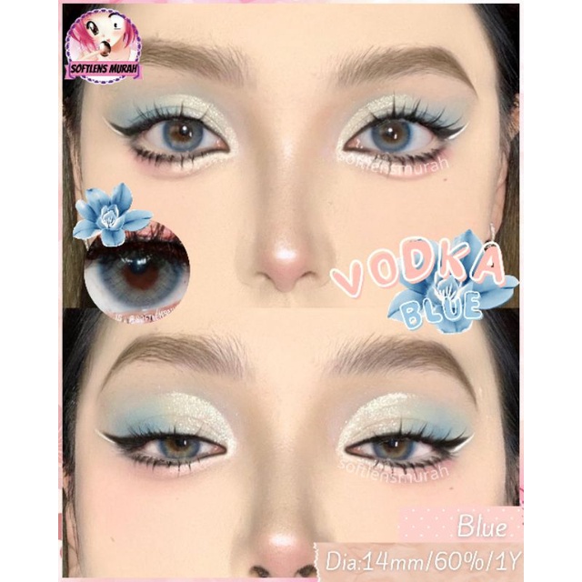 VODKA BLUE / GRAY softlens 14mm no ring sama sekali blend di mata cocok untuk efek bule atau korean 