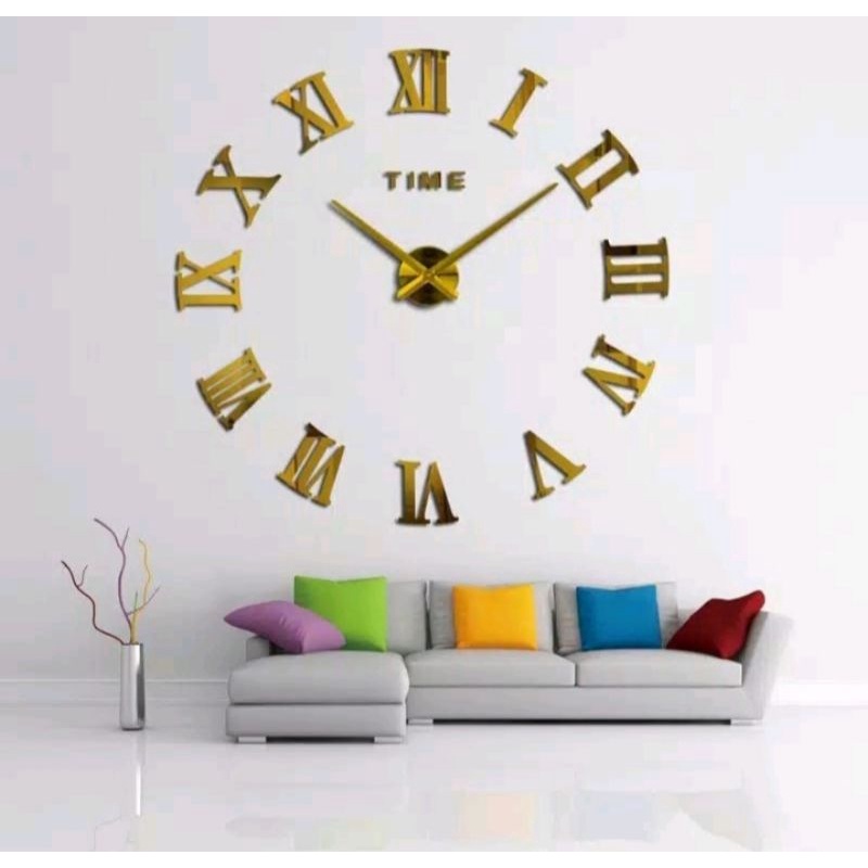 JAM DINDING JUMBO 150cm  JAM UNIK JAM DINDING 100% JUMBO JAM UNIK JAM DINDING 3D JAM DINDING TIDAK BERDETAK-ROMAWI GOLD