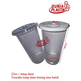 isi50pcs 22oz PUSPAN + TUTUP DATAR bening butek cup besar tinggi unik kemasan kekinian 22 oz  flat l