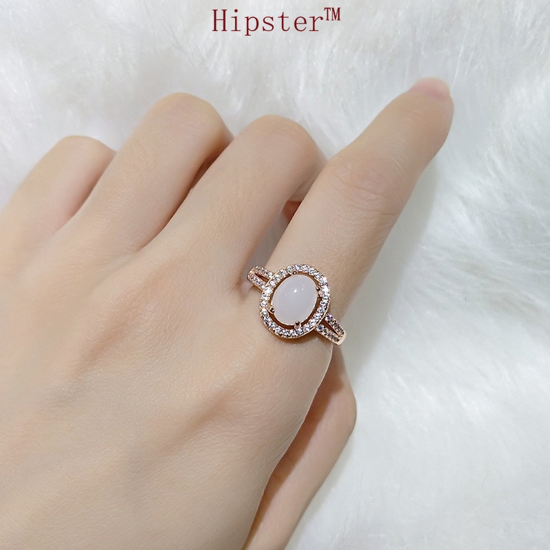 Hot Sale Affordable Luxury Fashion Temperament Inlaid round Glass Diamond Ring