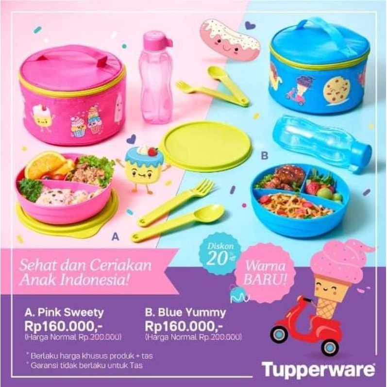 Pink sweety/blue yummy tupperware tempat bekal anak