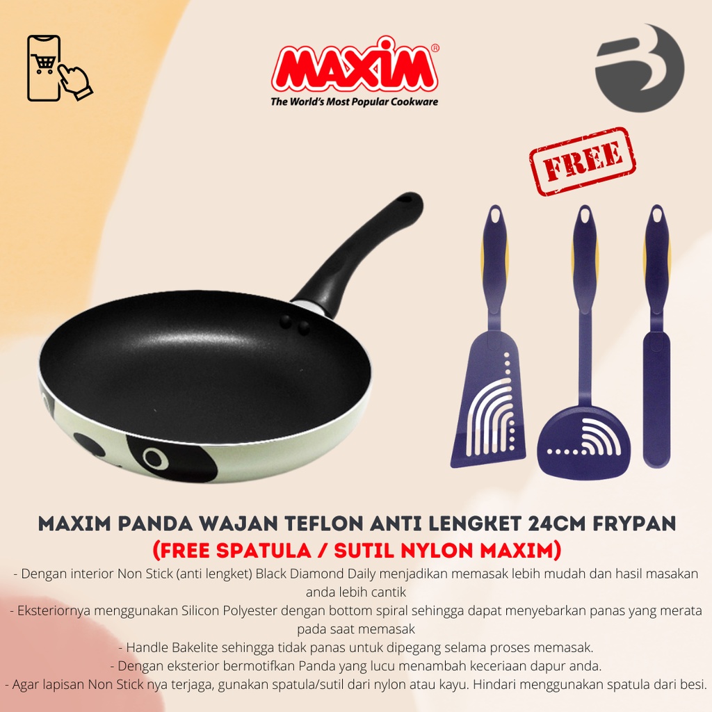 Maxim Panda Wajan Teflon Anti Lengket 24cm Frypan (FREE SPATULA MAXIM)