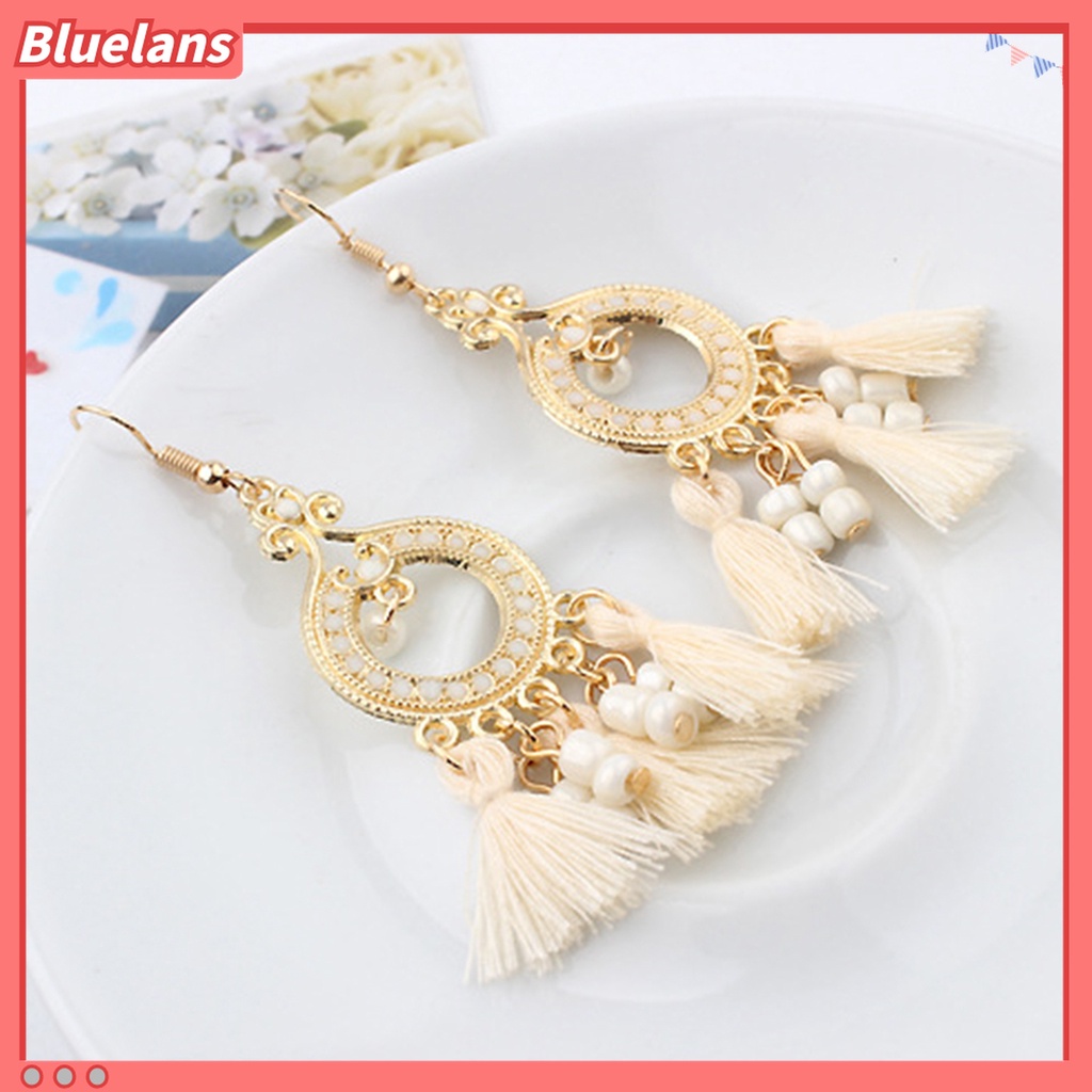 Anting Kait Gantung Bahan Alloy Aksen Rumbai Gaya Bohemian Untuk Wanita