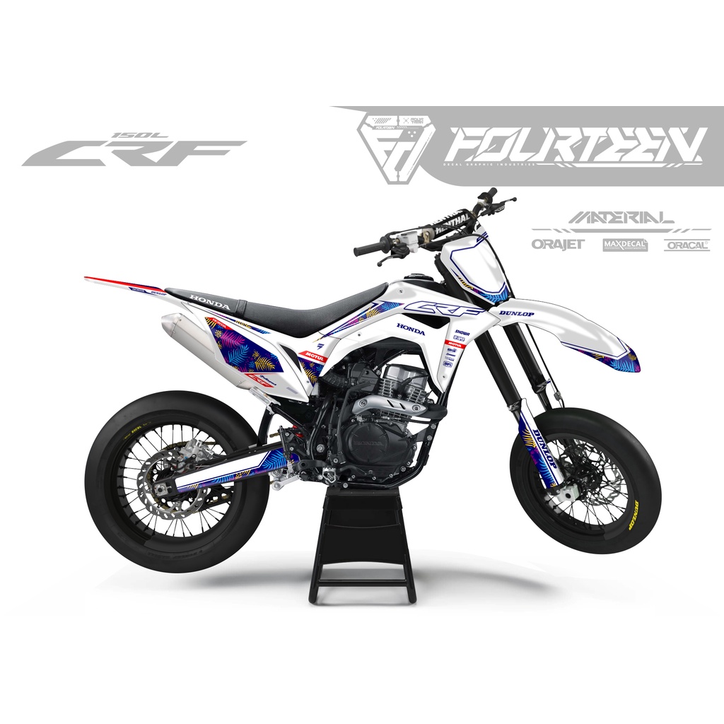 STIKER DECAL CRF PUTIH BIRU MOTIF BUNGA