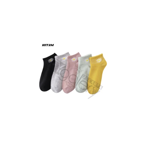 FYGALERYJAKARTA D080 Kaos Kaki Motif Bunga Wanita KaosKaki Pendek Korea Lucu Murah Short Socks-Hitam