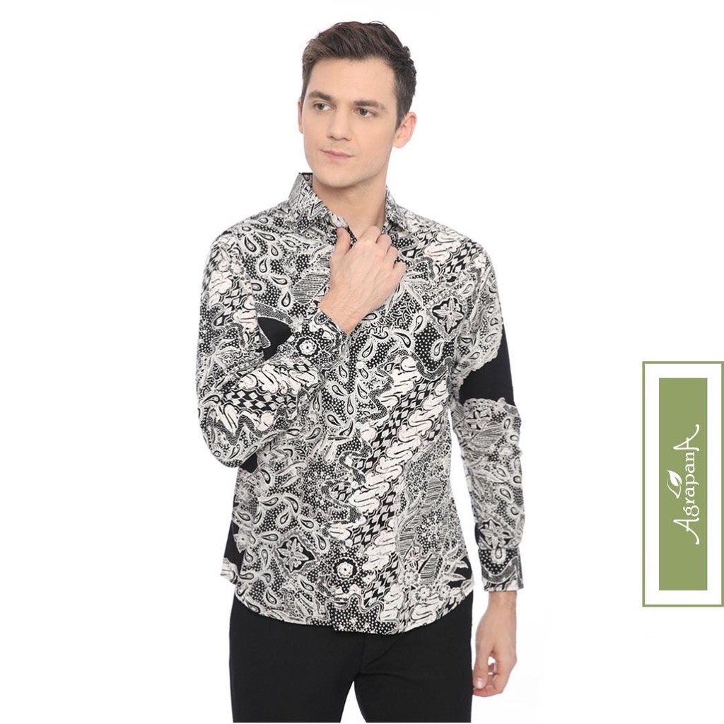 Agrapana Batik Slimfit Priya Baju Kemeja Hem Batik Pria Lengan Panjang Slim Fit Modern Cowok Premium